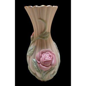 Vintage Lenox Porcelain Sentimental Rose Embossed Vase with Gold Trim - Floral D